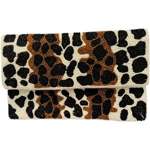 Beaded Cheetah Purse / Clutch with Gold Shoulder Strap